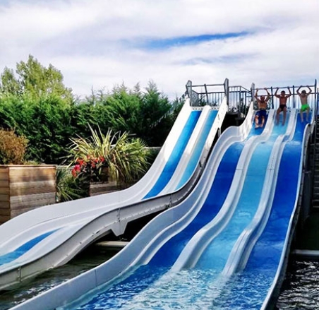 Water slides at the water park on our 4-star campsite, Le Chêne Vert, in Tarn